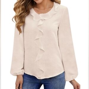 UVN. Elegant Cream Ruffle Blouse. Size 3X. NWT.